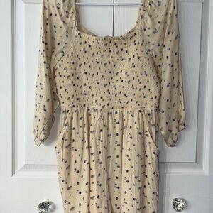 American Eagle Outfitters Cream Romper with Blue Floral Pattern